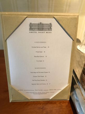 Nighttime 22.00 - 07.000 - Inroom dining menu 