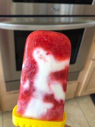 I’ve recently gotten into frozen pops. Kind of late in the summer for it, but I am in AZ. “Strawberries and cream.”