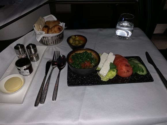 The Arabic breakfast is perfect meal 10+ hrs into a flight