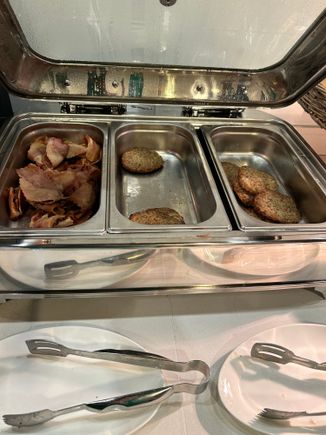 The food was hot but looked really unappetising.