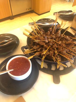 Chicken or beef skewers, gone by 6pm