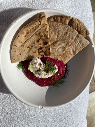 Roasted beet muhammara - very good flavor and enjoyed this dish.