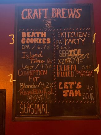 beer menu at Groundswell Pub, D’Escousse 