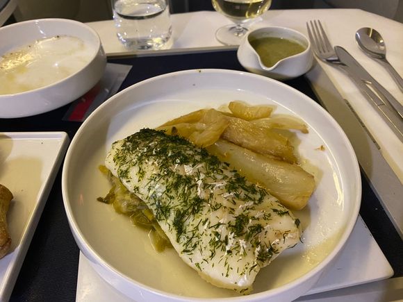 Cod steak with caramalized fennel and koriander sauce. Delicious.  