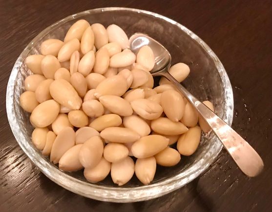 Sea salt soaked freshly pealed almond 