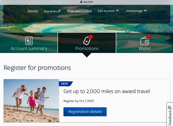 Log in to your AAdvantage account, select Promotions