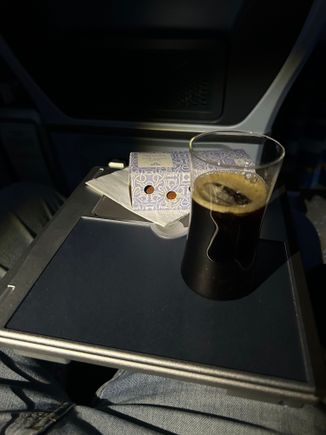 Mid flight snack, ‘broodje kroket’ with an espresso martini (interesting combination, I know)