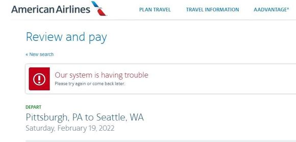 AA - Our system is having trouble -when I try to "HOLD" an itinerary