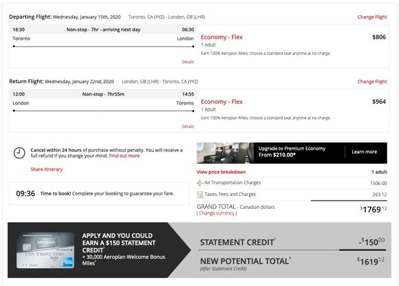 AC, dummy booking, YYZ-LHR-YYZ Jan 15-22