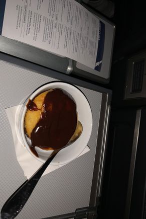 Cake with hot fudge added.
