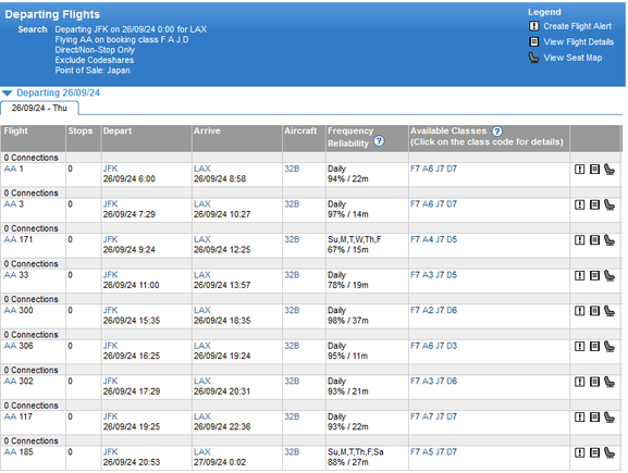 ExpertFlyer availability showing lots of A