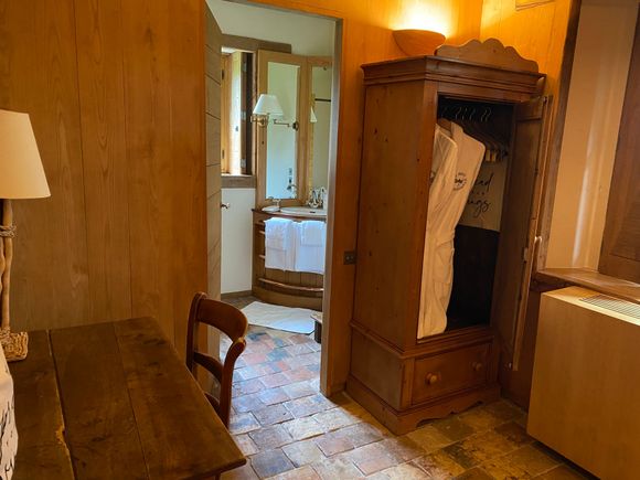 Basic but comfortable: En suite shower room and toilet for main floor guest suite at the Centaure cottage at Domaine des Etangs.