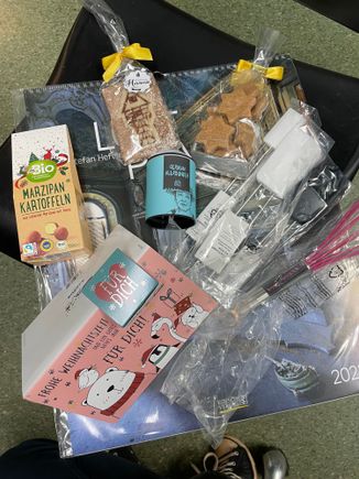 Received a fabulous parcel from Germany today of baking equipment, confections and a calendar that I have had to fight off my colleagues from taking today- thanks Santa! Cheered me up on a miserable covid monday