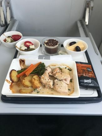 Chicken in a morel sauce. Unimpressed - starter was Tesco Express-ish, main was unadventurous and over cooked. Dessert was OK.