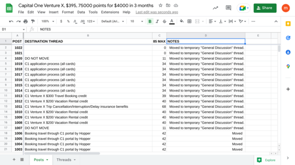 Sample of spreadsheet used by Dennis (mia) and Keith (nsx) to catalogue and note planned disposition of existing threads in legacy locations
