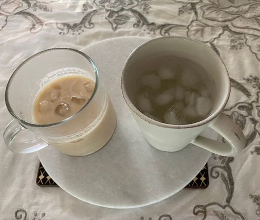 Iced latte & coconut water