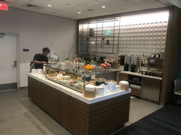 Entire food/drink area at back of lounge.  Has everything from the bigger lounge today.