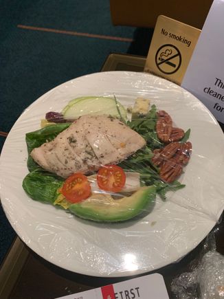 A terrific salad of chicken, avocado and veggies.