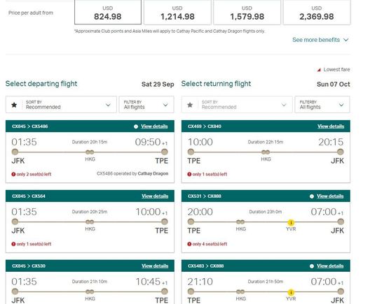 Showing all flights for lowest fare
