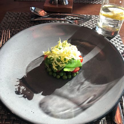 Pea salad - looks tiny, but felt right as a salad course in this meal, and tasted better than expected. 