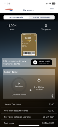 I knew I wasn’t going to make gold this year, so hadn’t put much effort into retaining it, and as part of my acceptance of landing on silver, I have burned a lot of avios on reward flights (hence my currently very low numbers). My year ended on the 8th October and I am currently seeing that I need 1500 to retain gold, do I dare to dream BA have been kind to me and given me another year of gold here, as we have heard multiple reports of? Or will it all turn silver at the end of November?