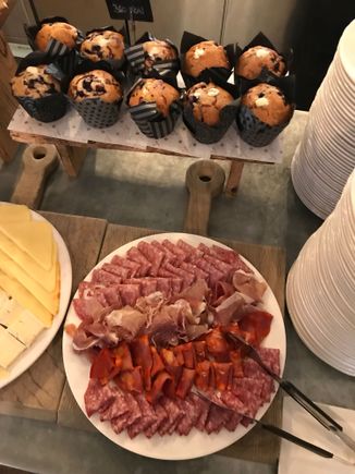 Fresh muffins and cold plate