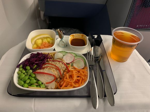 TATL D1 pre-arrival meal: no change, choice of two options (pizza or teriyaki chicken with udon noodles)