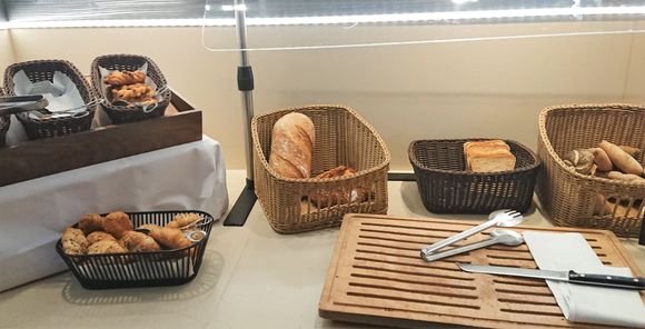 A limited choice of breads and pastries.