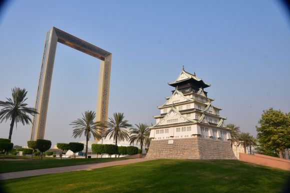 Scale Replica of osaka castle close to Dubai Frame)