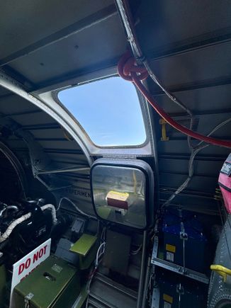 One of the rear hatches open in flight 