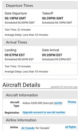 AC859 scheduled and actual timings 