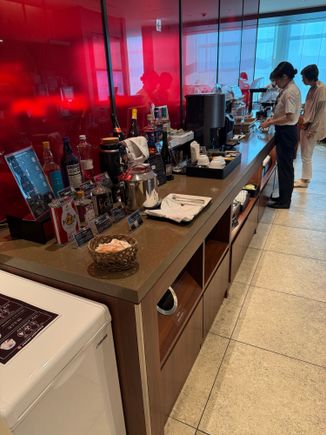 Food was mostly at far end of this counter, ice cream in large white appliance at lower left.