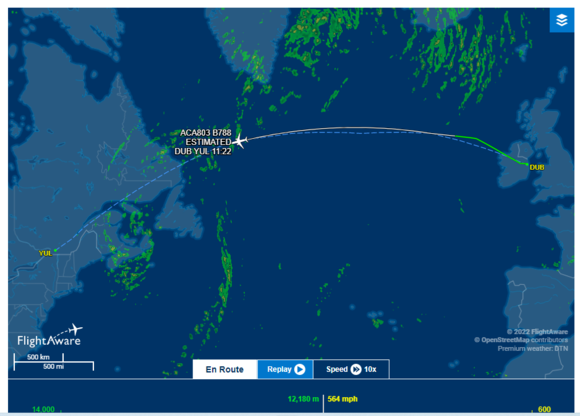 So flight 803 left Dublin Sat 24th on time.  It is taking a more northernly route than normal, by passing Fiona