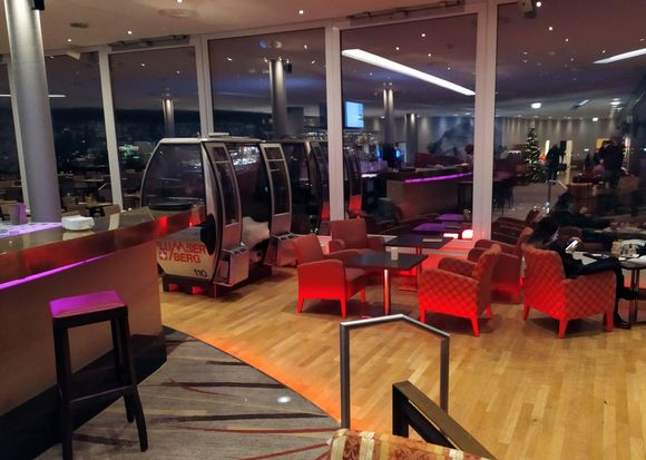 Bar and public area in the resonant lobby of the Hilton Zurich Airport 