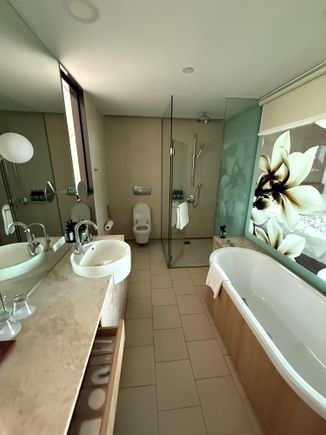 Note toiletries in drawer at bottom left