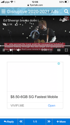 Then Floats up to cover the thread - here all you can see are two different adds, the floating one and the in-thread one. Together they hide the discussion content. As can see - there is no way to close this video. Only if I continue to scroll fast to run away from it.