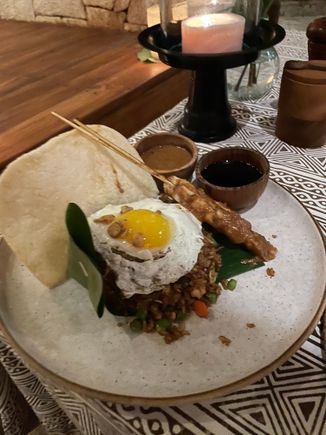 Nasi Goring with chicken Satay.