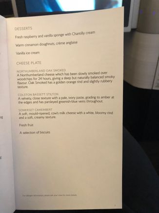 Menu; LHR-JFK First