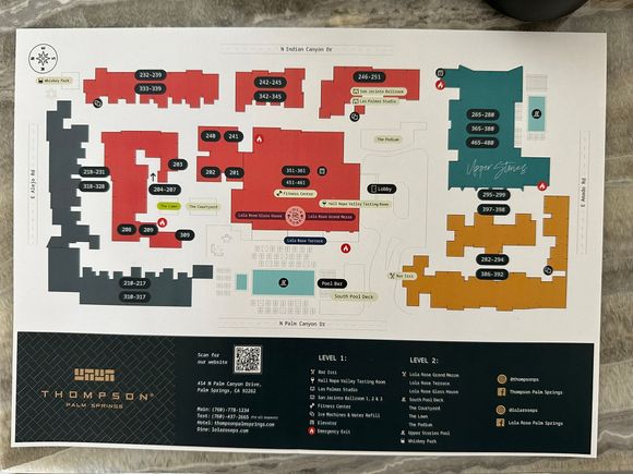 Map of the property. Upper Stories area as well as the apparently standard rooms in yellow are still under construction.