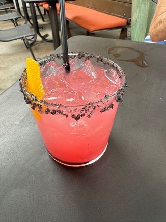 Prickly Pear Margarita with black salt. Is it a thing now? 