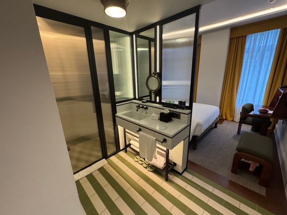 Sink and entrance to shower