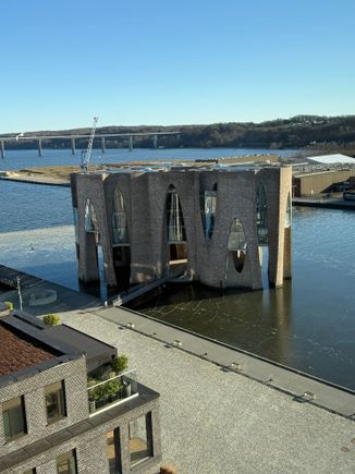 I always have found this building to be interesting, even more so when it is surrounded by frozen water
