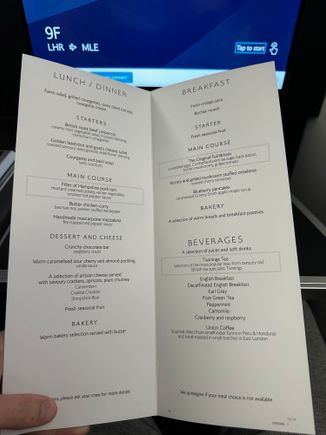 Club World BA061 LHR - MLE 20th Feb 2024. Will report back regards service and quality. 