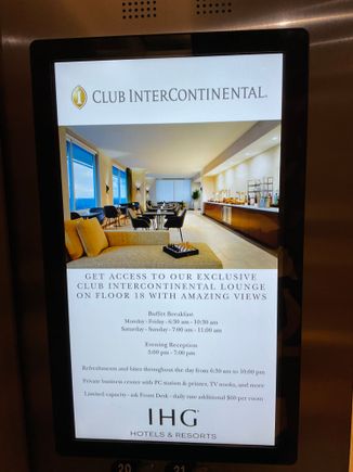 Ad for Club Intercontinental upsell in the hotel elevators