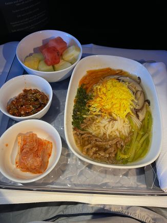 Pre-arrival meal: Korean noodle soup