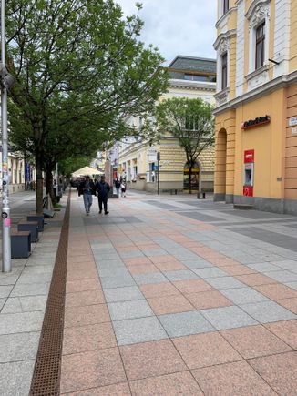 The main street from the station to one of the many squares
