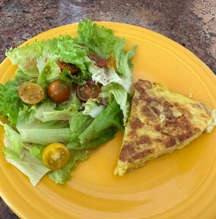 Spanish tortilla. I didn’t get too much on the counter and stovetop when I flipped it! :)