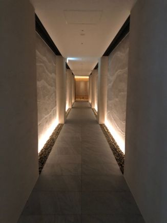 Indoor walkway to spa and onsen