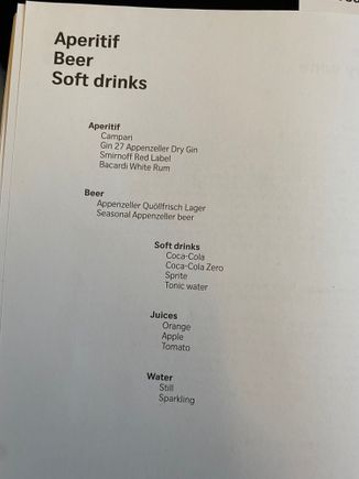 Drink menu
