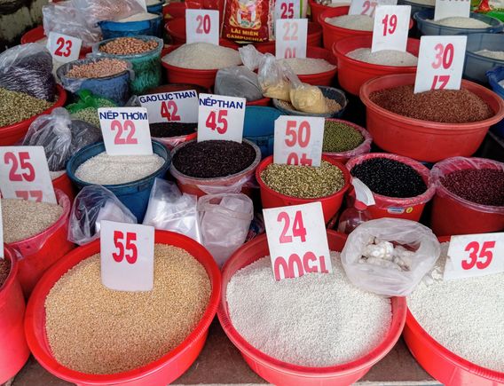 So many different rice sorts in a market in Ho Chi Minh City 